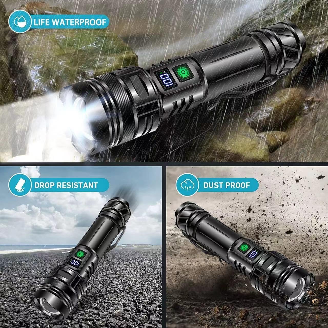 Flashlights High Lumens Rechargeable, 990,000 Lumens Super Bright Flashlight with LCD Digital Display,IPX7 Waterproof,Zoom,Powerful Tactical Flashlight for Emergencies, Camping