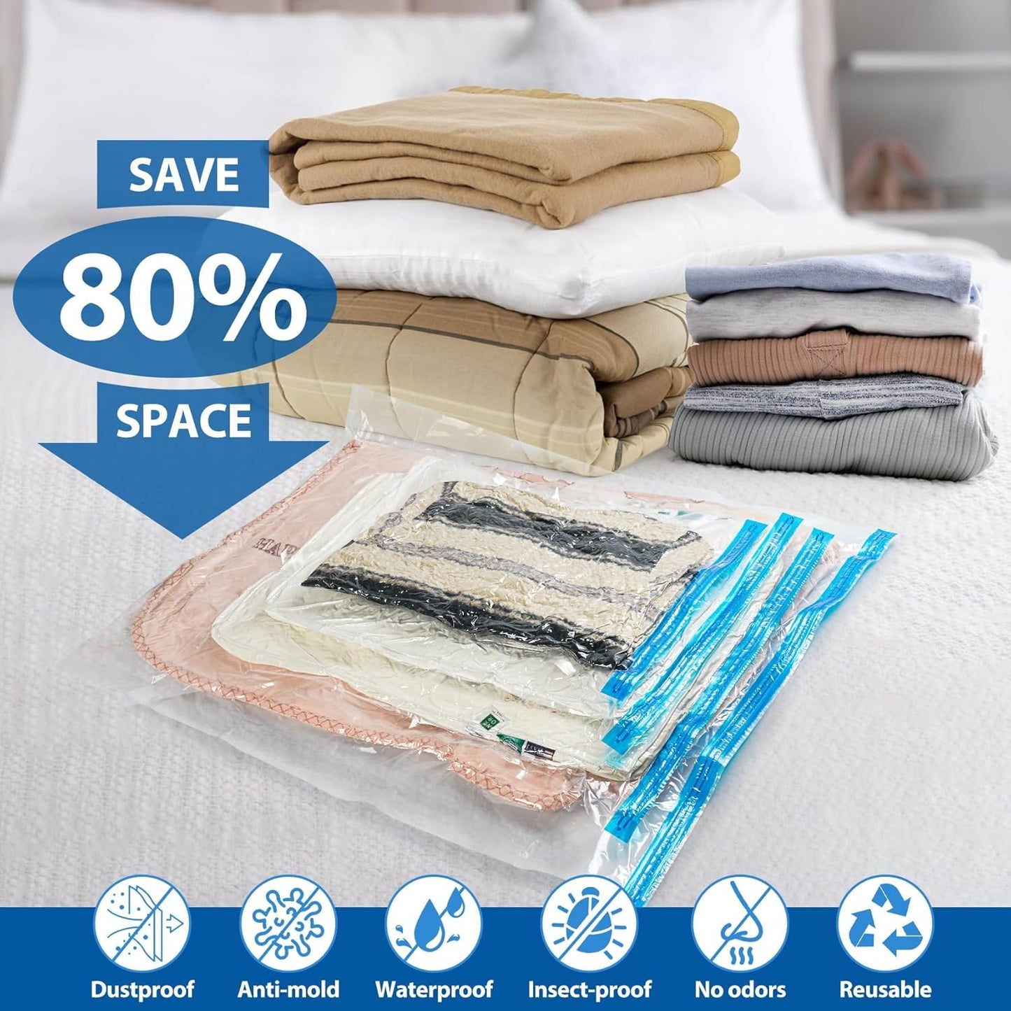 20 Pack Vacuum Storage Bags with Electric Air Pump(4 Jumbo,5 Large,5 Medium,6 Small),Multi-Size Space Saver Bags for Clothes, Pillows,Comforter,Bedding & Travel Organization,Moving Home Storage