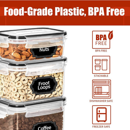 PRAKI 30 Pack Airtight Food Storage Containers for Kitchen Pantry Organizers and Storage, BPA-Free, Plastic Storage Canisters with Lids-Cereal, Flour and Sugar, Include 40 Labels, 6 Spoon & Marker