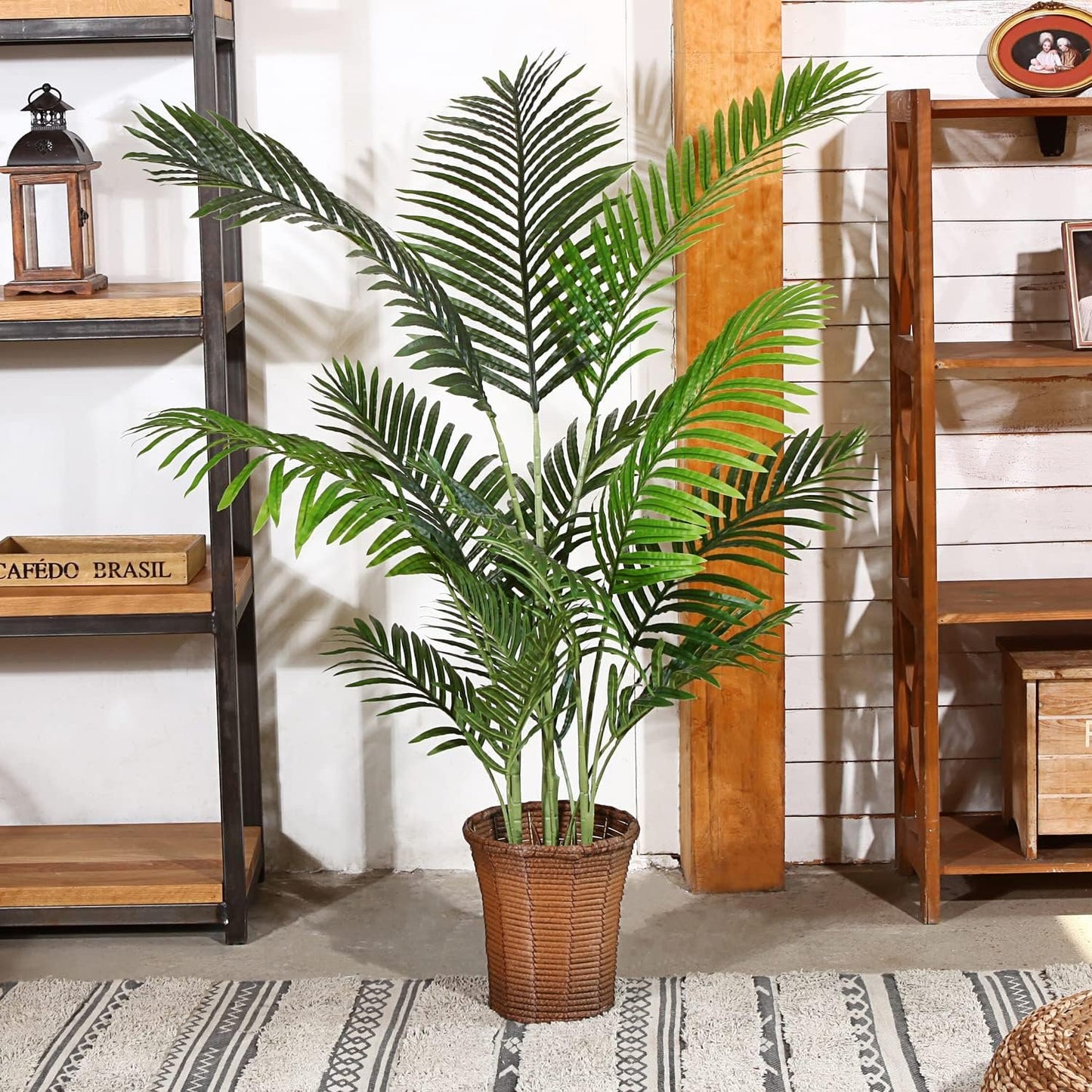 Fopamtri Artificial Areca Palm Plant 4.6 Feet Fake Palm Tree with 15 Trunks Faux Tree for Indoor Outdoor Modern Decor Feaux Dypsis Lutescens Plants in Pot for Home Office,Decor Pot is NOT Included