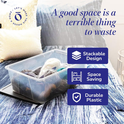 HOMZ Snaplock Stackable 6 Quart Clear Organizer Storage Container Bin with Tight Seal Gray Lid for Home Organization, 10 Pack