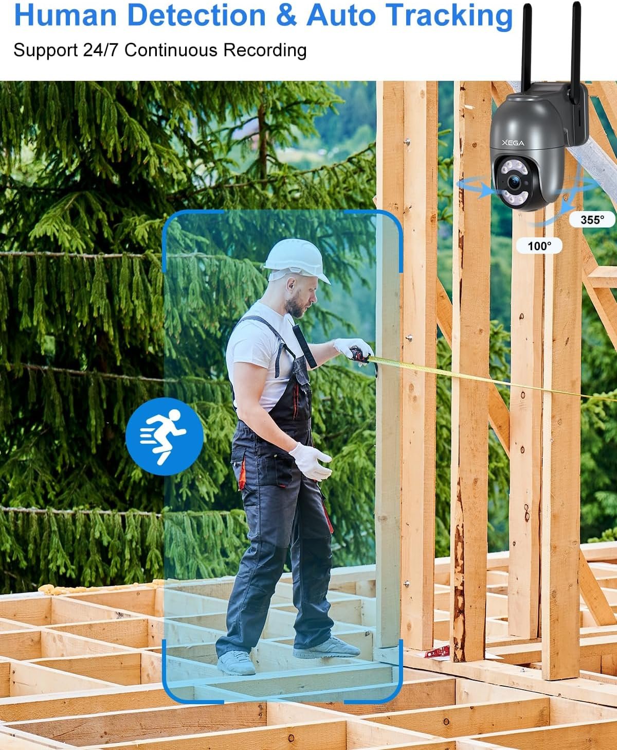 Xega 4G LTE Security Camera Outdoor with SIM Cardã€Plug in 24/7 Recordingã€‘ 2K Wired 4G No WiFi Security Camera, IP PTZ CCTV Auto Tracking Human Detection Spotlight Siren Alert TF Cloud Storage IP66