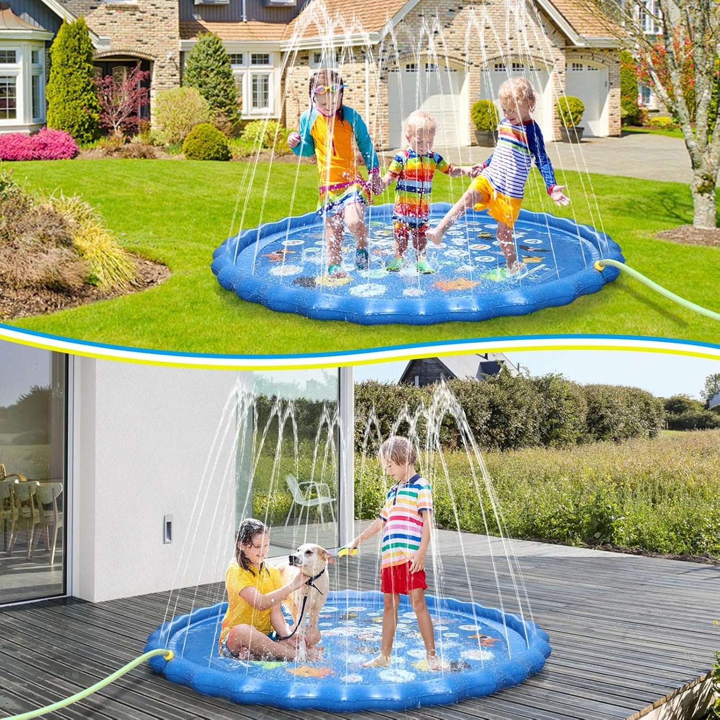 Sicilaien Splash Sprinker Pad for Family, Large 170CM Spray Pad Water Sprinkler Mat, Kids Outdoor Water Play Toys Water Play Mats Anti-Slip Thickened PVC for Adults Kids Pets (Alphabet Blue)