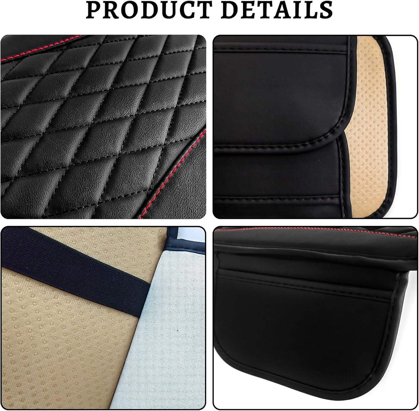Car Center Console Cover Pad Leather Waterproof Cover Anti-Slip Armrest Seat Box Protector with 2 Storage Bags Car Interior Accessories Fits Most Vehicles SUV Truck (Black)