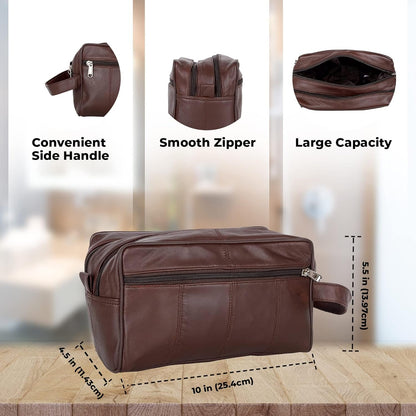 Liberty Leather- Brown Genuine Leather Toiletry Travel Bag for Men and Women, Dopp Kit, Bathroom Organizer Shaving Bag, Cosmetic Bag for Women, Hygiene and Grooming Kit Organizer