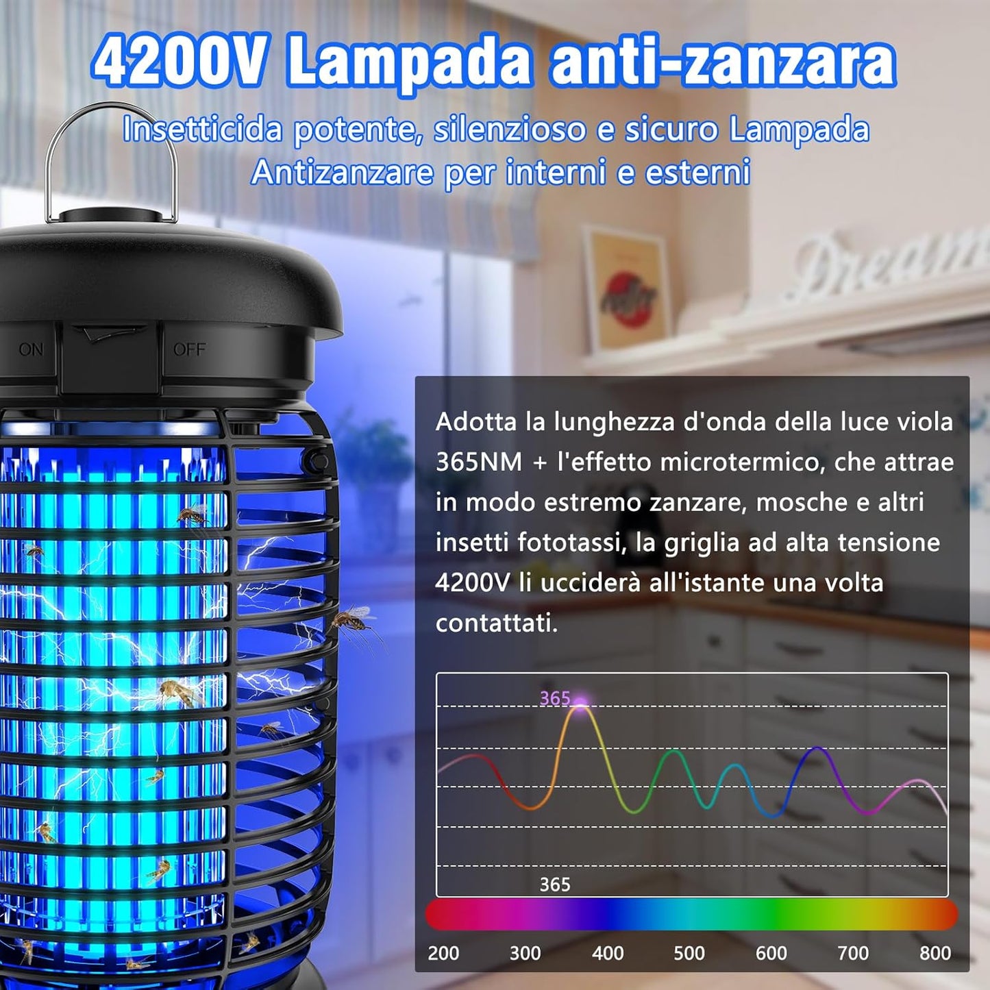 seenlast Electric Mosquito Killer Lamp, 15 W 4200 V UV Electric Mosquito Net with LED Light, IPX4 Waterproof, Non-Toxic and Ecological Mosquito Trap for Indoor Outdoor Garden (3 m Cable)