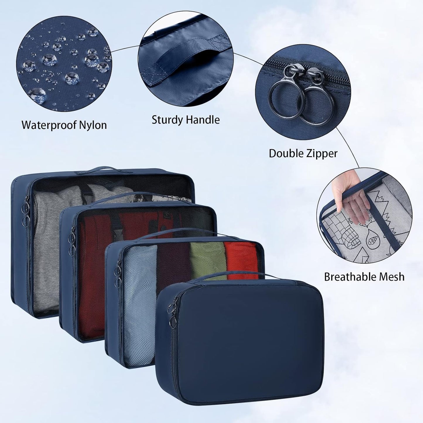 KTMOUW 7 Pieces Organizer Suitcase Suitcase Cubes Packing Organizer Cubes Travel Bags Luggage Packing Organizer Nylon Set, blue