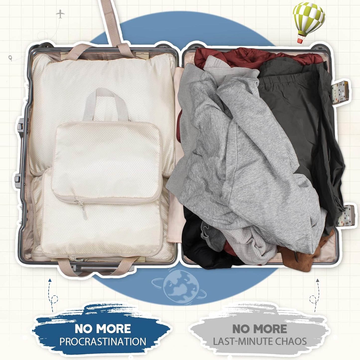 Euqvunn Set of Suitcase Organizer, Compression Packing Cube, Large Organizer Suitcase, Waterproof Underwear Travel Set for Backpacks, 4 Pieces Set