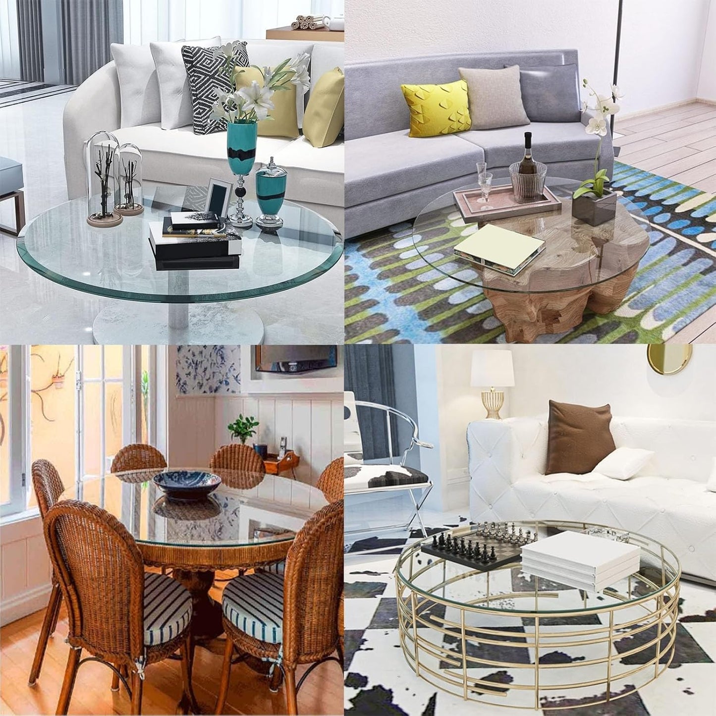 Tavola rotonda in vetro Dining, Tempered Glass Top, 40 cm-90 cm Sizes, Modern Design, Stylish Round Table for Kitchen, Dining Room, Glass Tabletop, Durevole ed Elegante