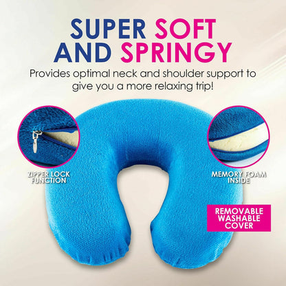 [2PCS] Swosh Travel in Comfort with 2 Pcs Memory Foam Neck Pillow, 28 x 28 x 10cm - Removable Cover, Comfortable, Blue and Green