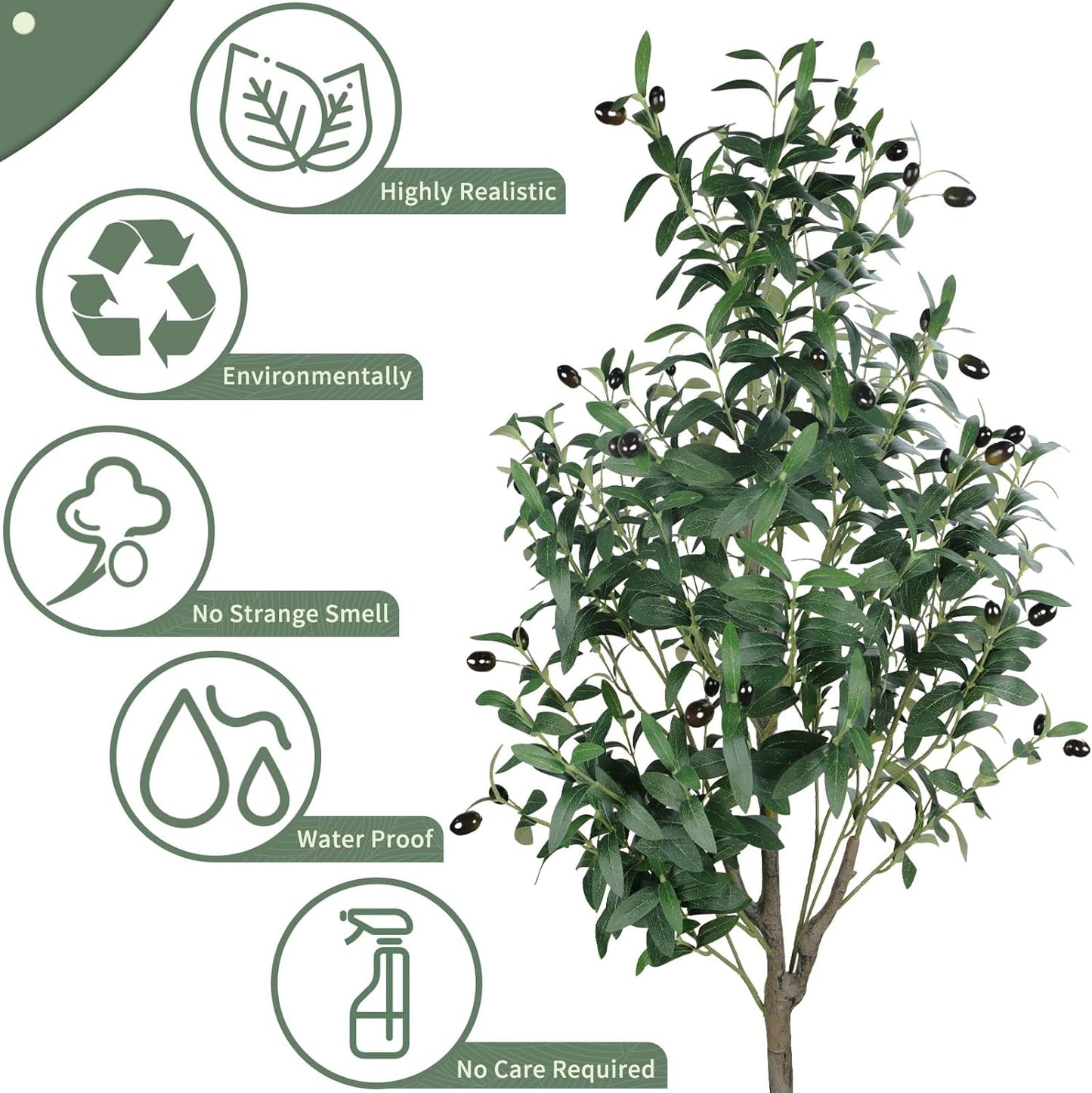 Artificial Olive Tree 6FT/180cm Tall Faux Silk Plant Large Fake Olive Potted Tree with Natural Wood Trunk and Lifelike Fruit for Home Office Decor Indoor with Plastic Planter