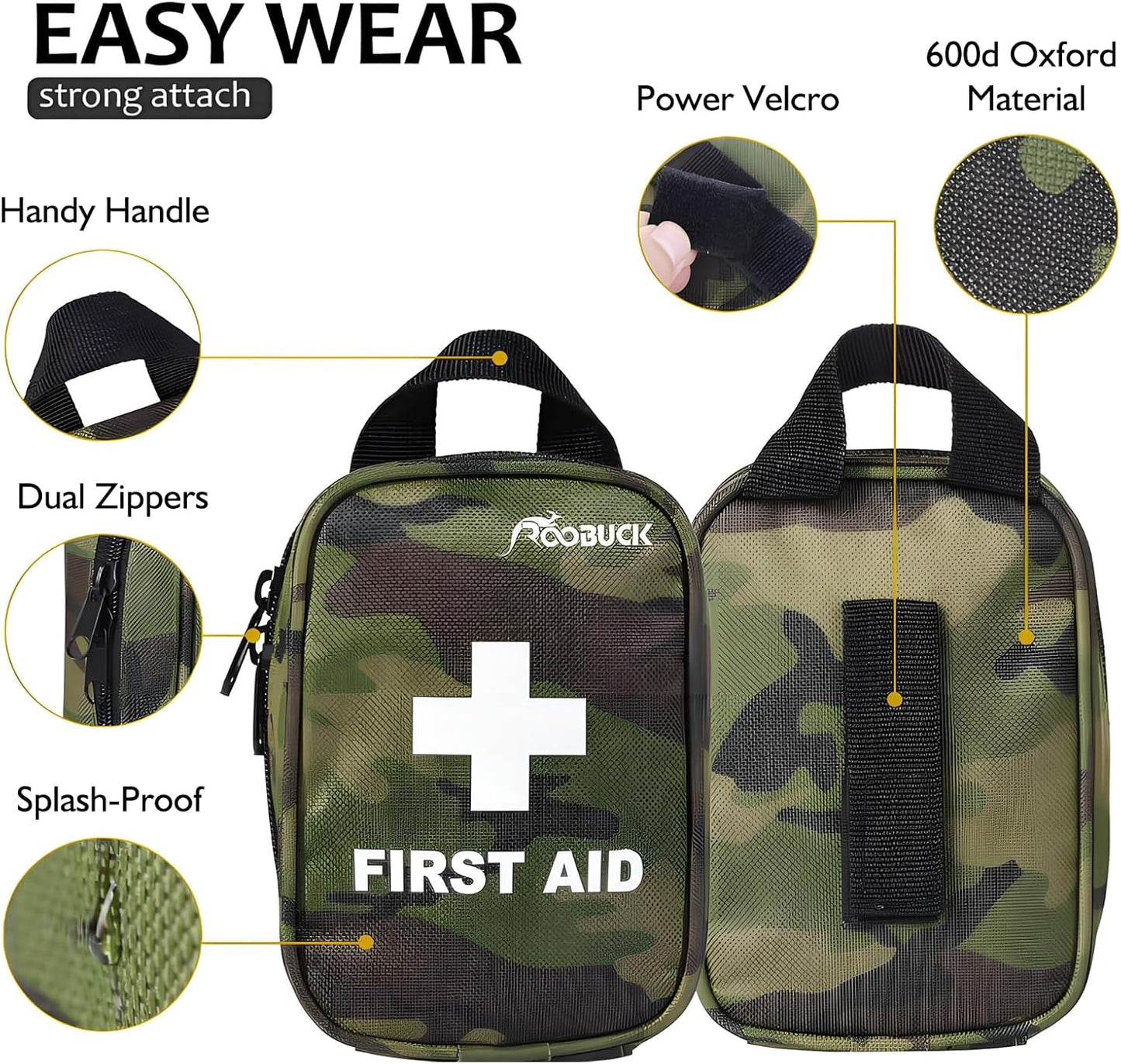 First Aid Kit for Hiking, Backpacking, Camping, Travel, Car & Cycling, with Waterproof Laminate Bags, Protect Your Supplies! Be Prepared for All Outdoor Adventures or at Home & Work (Camouflage)