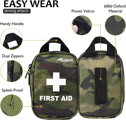 First Aid Kit for Hiking, Backpacking, Camping, Travel, Car & Cycling, with Waterproof Laminate Bags, Protect Your Supplies! Be Prepared for All Outdoor Adventures or at Home & Work (Camouflage)
