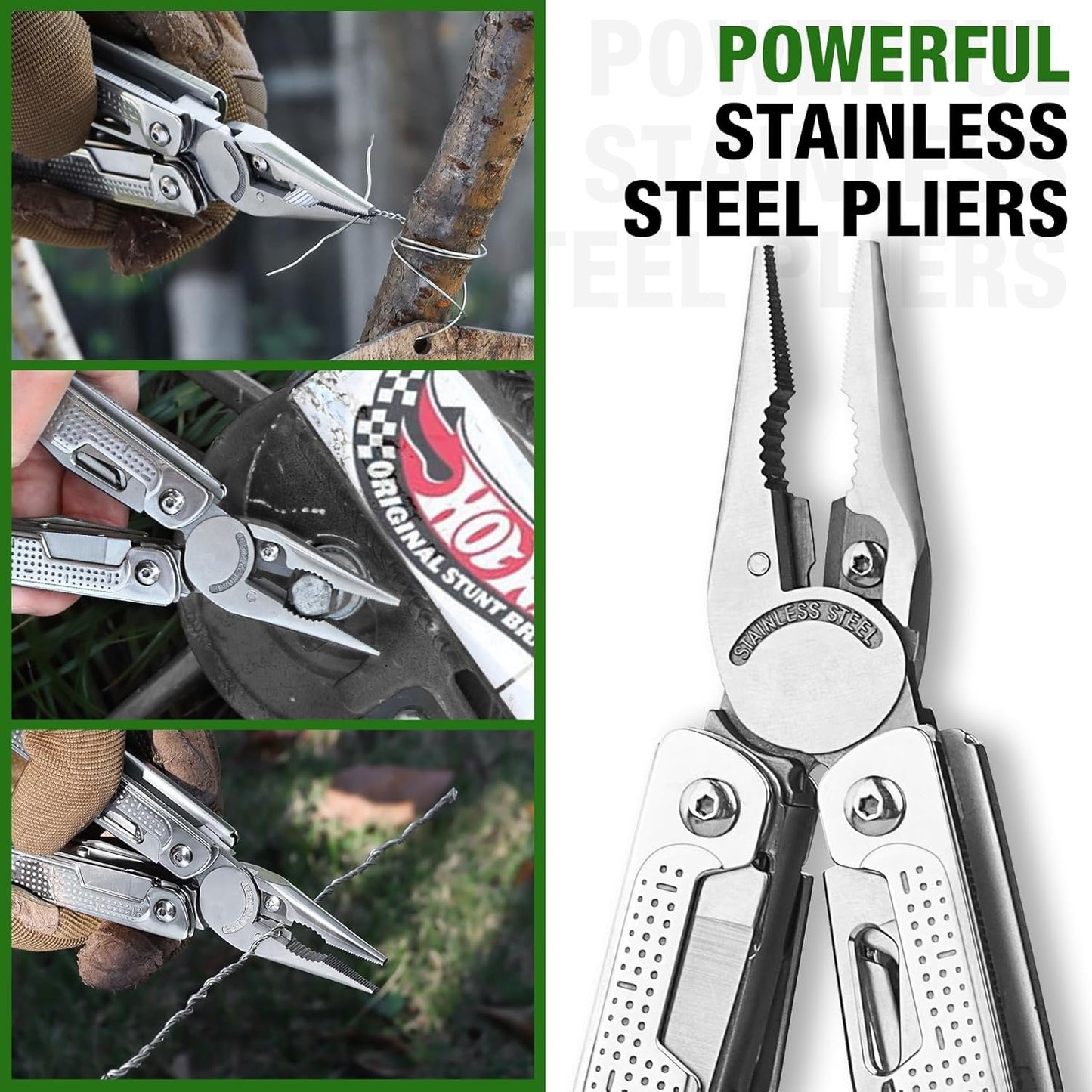 SHALL Multi Tool, 18-in-1 Multitool Pliers, Stainless Steel Multi-Tool Pocket Knife w/Screwdriver Bit & Universal Socket, Self-Locking Multipurpose Tool w/Sheath for Camping Fishing Survival Hunting