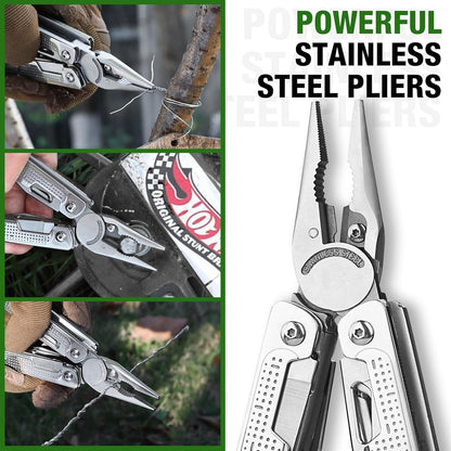 SHALL Multi Tool, 18-in-1 Multitool Pliers, Stainless Steel Multi-Tool Pocket Knife w/Screwdriver Bit & Universal Socket, Self-Locking Multipurpose Tool w/Sheath for Camping Fishing Survival Hunting