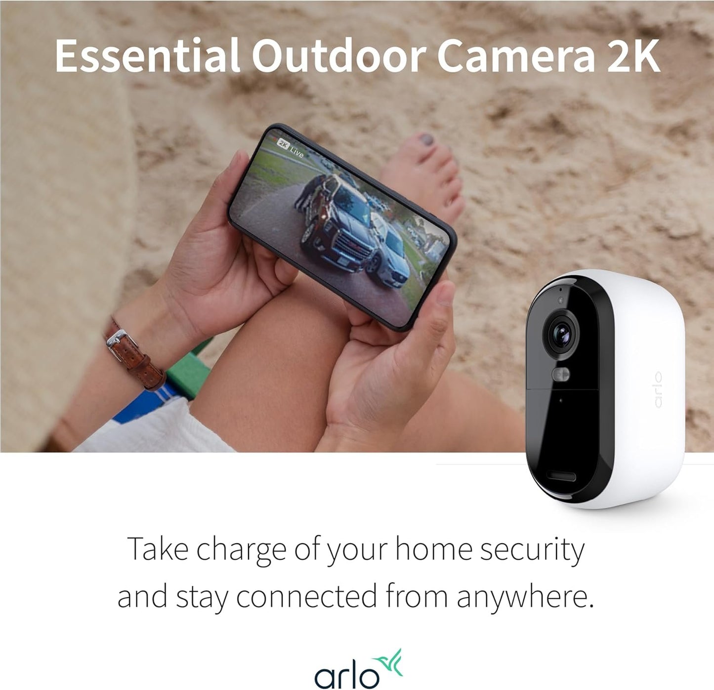Arlo Essential Security Camera 2K | Outdoor-Indoor | 2nd Gen | Wireless with Spotlight, 2-Way Audio, Color Night Vision, Live Stream, Motion Activation, Real Time Notifications - White, 2 Camera