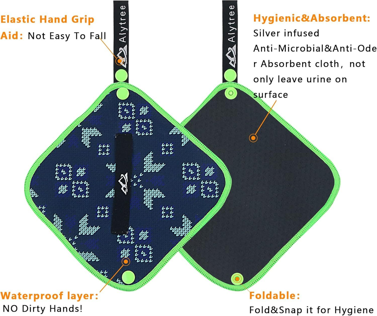 Alytree 2PCS Pee Cloth Silver Infused for Women Hiking, Pee Rag,Reusable Toilet Paper,Hygienic Female Urination Solution for Camping and Travel