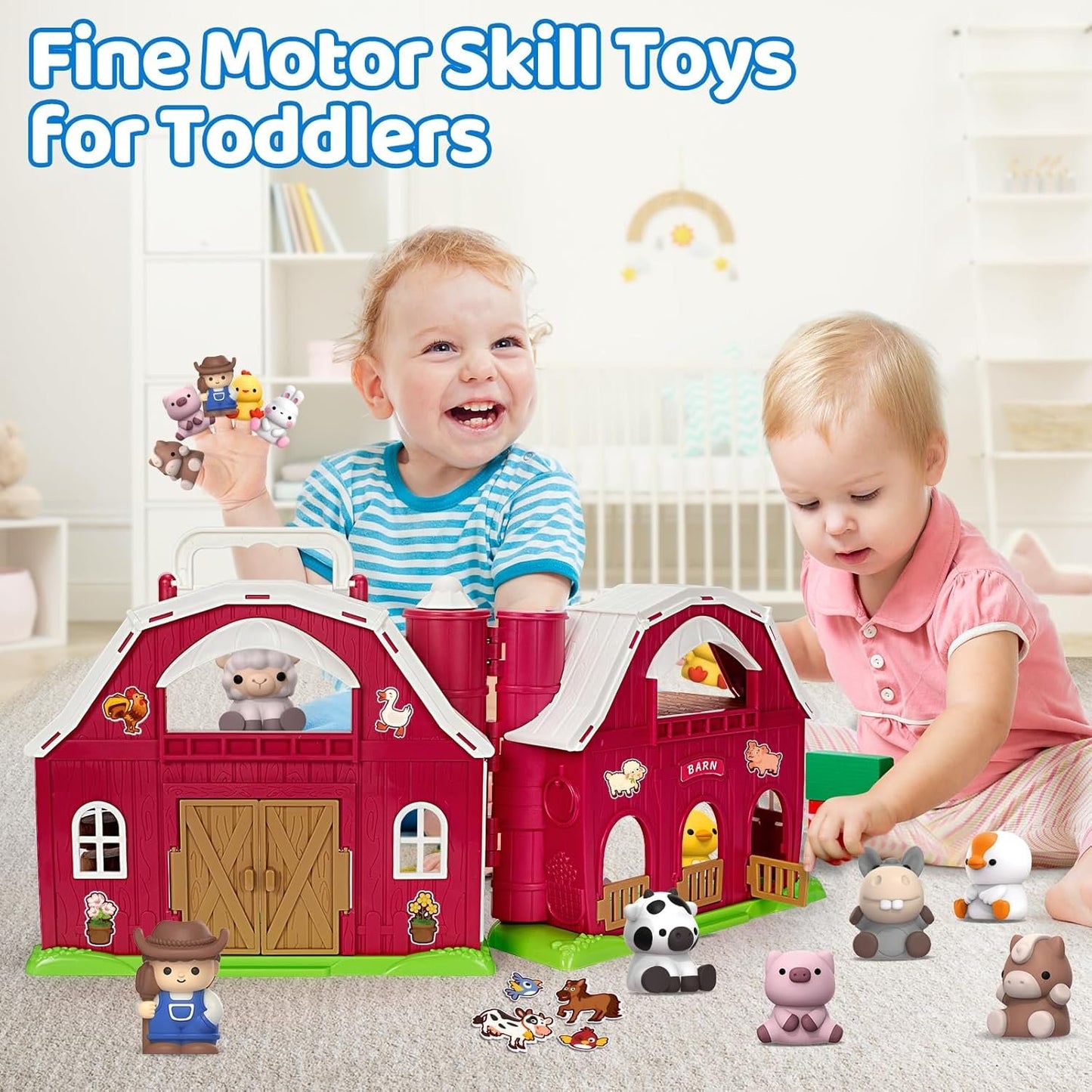 Aigybobo Farm Animals Big Barn Toys for 1 2 3 Year Old, Toddler Montessori Learning Toys, Farm Playset with Animal Figures, Christmas Birthday Toy for Toddler Baby Boys Girls Age 12-18 Months