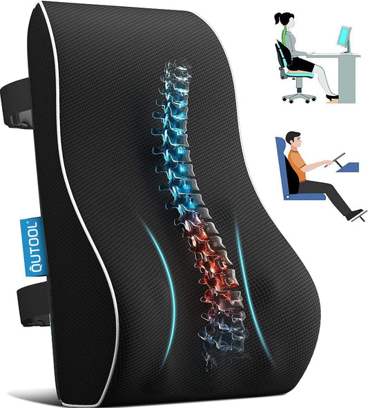 Lumbar Support Pillow for Office Chair Car Memory Foam Back Cushion Back Pain Relief Improve Posture Large Back Pillow for Computer, Gaming Chair, Recliner with Mesh Cover Double Adjustable Straps