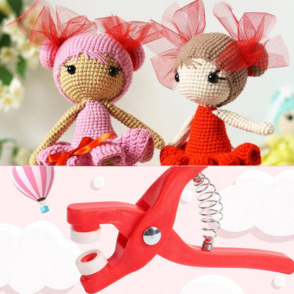 XANRONKJ Safety Eye Pliers Tool for Amigurumi, Safety Eye Snapper Crochet Tool Clamp & Stuffed 6-12mm Animal Eyes Making Supplies Tool (Red)