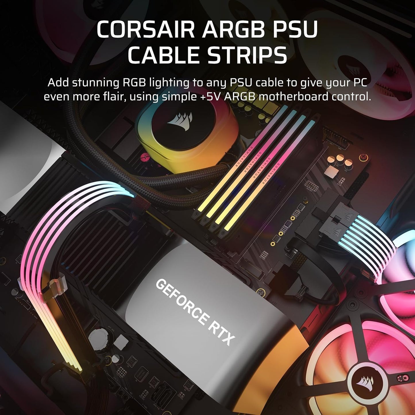 CORSAIR iCUE ARGB PSU Cable Strips â€“ 2X 200mm LED Strips â€“ 100 RGB LEDs Per Strip â€“ Fits Any PSU Cable â€“ Motherboard 5V ARGB Control â€“ Black
