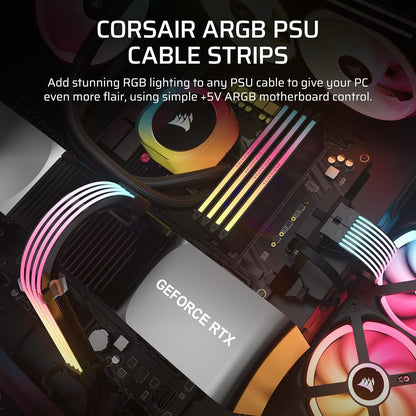 CORSAIR iCUE ARGB PSU Cable Strips â€“ 2X 200mm LED Strips â€“ 100 RGB LEDs Per Strip â€“ Fits Any PSU Cable â€“ Motherboard 5V ARGB Control â€“ Black