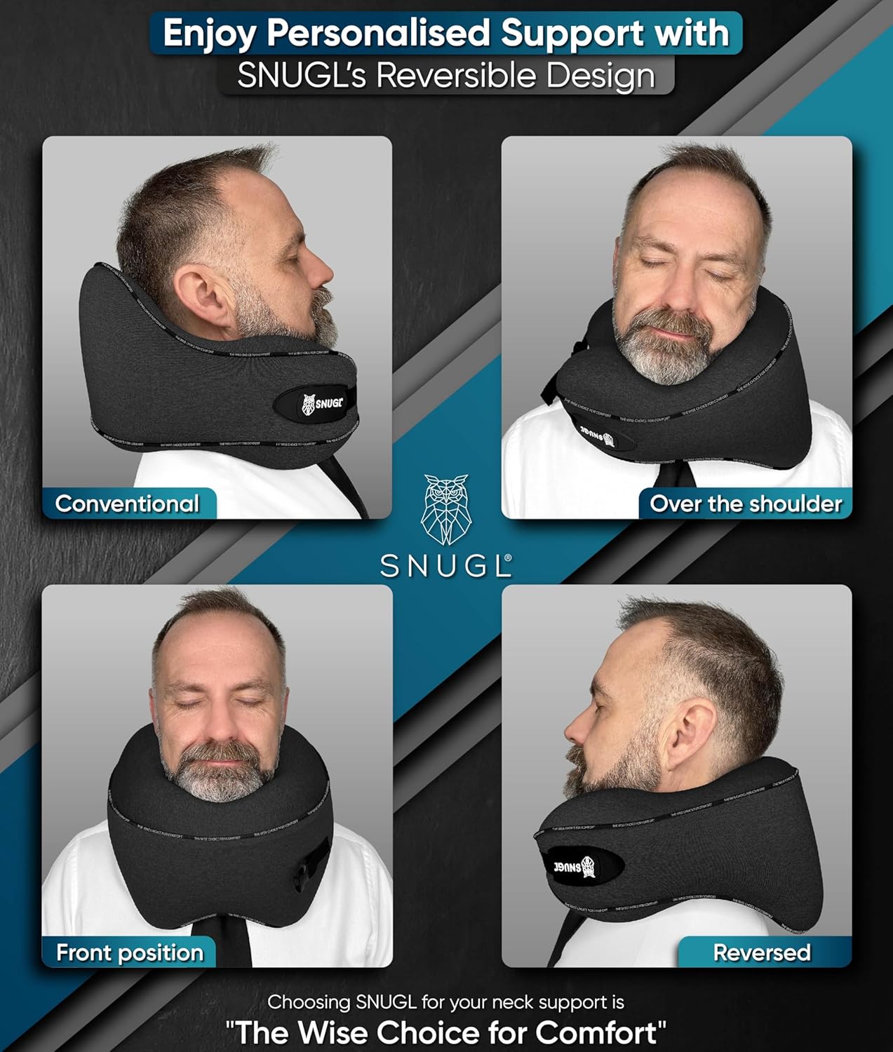 SNUGL Travel Pillow - Memory Foam Neck Cushion - Flight Pillow | Support Neck Pillow for Travel | Travel Neck Pillow for Airplane with Carry Bag & Clip | Flying Travel Essentials (Black - Small)