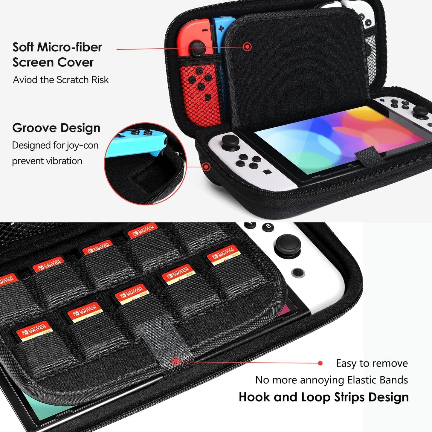 Carrying Case for Nintendo Switch and New Switch OLED Model(2021), iVoler Protective Portable Hardshell Pouch Carrying Travel Game Bag for Switch Accessories Holds 10 Game Cartridge