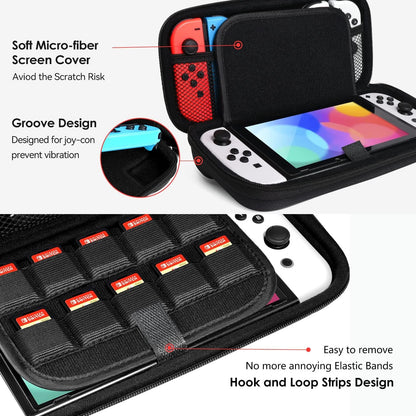Carrying Case for Nintendo Switch and New Switch OLED Model(2021), iVoler Protective Portable Hardshell Pouch Carrying Travel Game Bag for Switch Accessories Holds 10 Game Cartridge