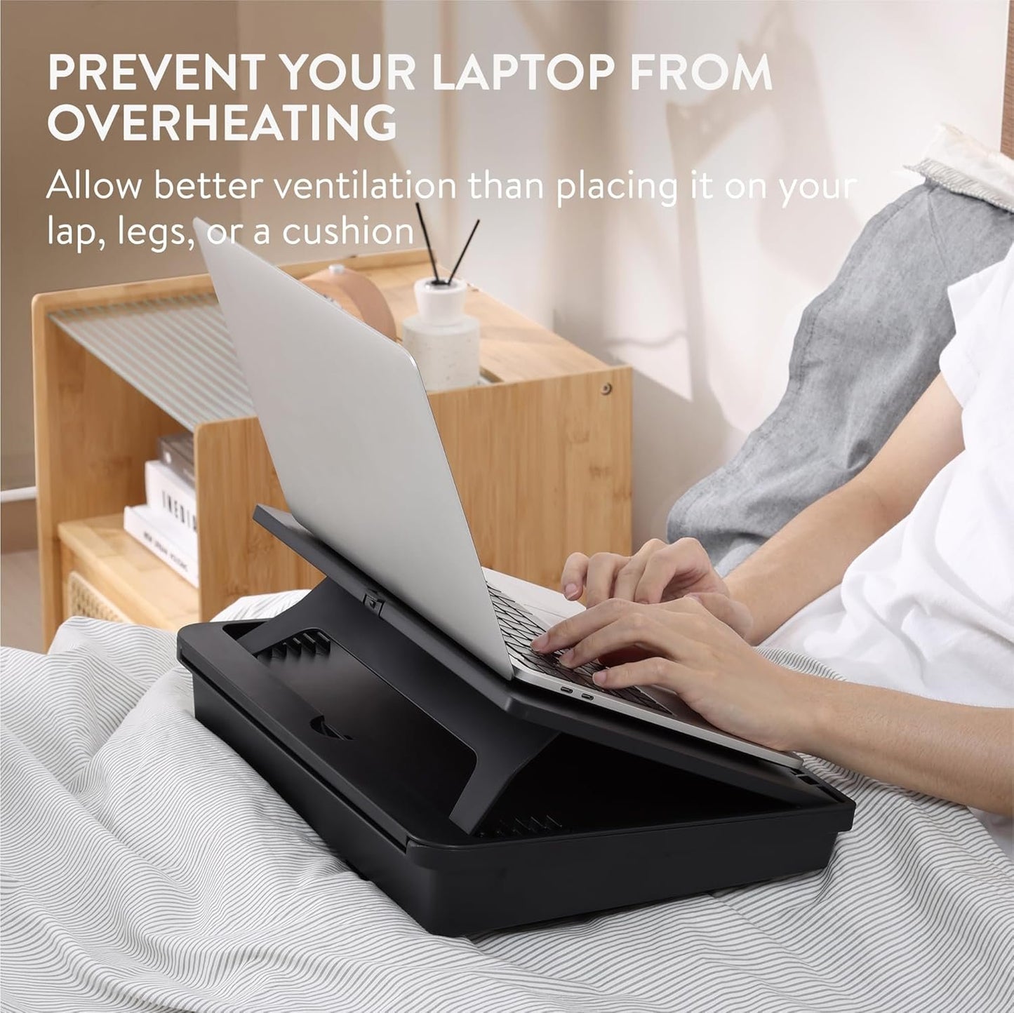 Navaris Adjustable Laptop Desk - Ergonomic Cushioned Lap Tray with 6 Levels - Ideal as Laptop Stand for Bed, Sofa, Lap Desk & Bed Desk - Features Lockable Storage Compartments