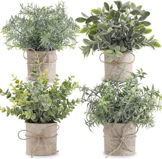 Der Rose 4 Packs Small Fake Plants Mini Artificial Plants for Home Office Desk Farmhouse Decor Indoor