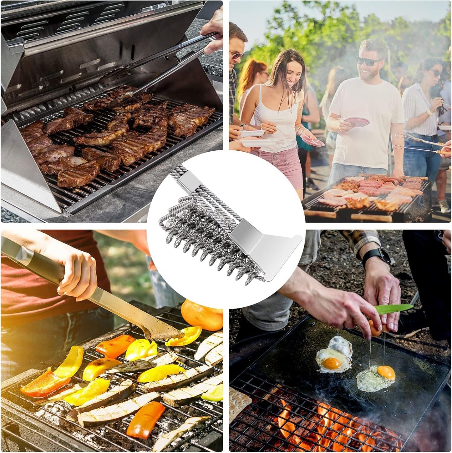 BBQ Grill Brush, 360°Clean 17 Inch Bristle Free Barbecue Brush, Stainless Steel Scraper BBQ Cleaning Brush, BBQ Accessories for Most Stainless Steel, Gas, Infrared, Iron & Porcelain Barbecue Grates