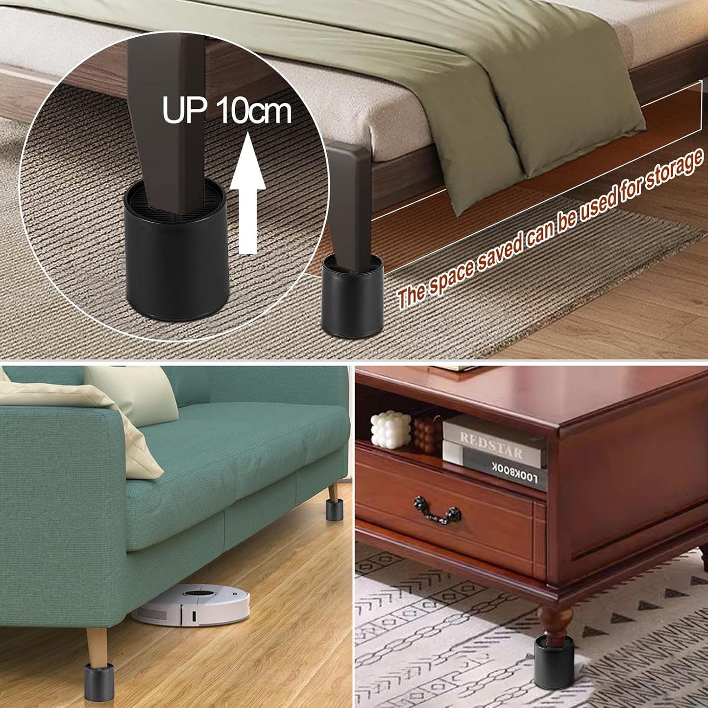 Uping Bed Risers for Furniture Table Riser Sofa Bed Riser Feet Furniture Riser, Height Increased by 10 cm