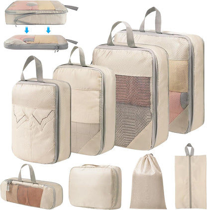 8-Piece Suitcase Organizer, Packing Cubes Compression Organizers Suitcase Travel Vacation and Travel, Organizer Suitcase Set, Space-Saving Suitcase Organizer (Beige)
