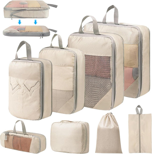 8-Piece Suitcase Organizer, Packing Cubes Compression Organizers Suitcase Travel Vacation and Travel, Organizer Suitcase Set, Space-Saving Suitcase Organizer (Beige)