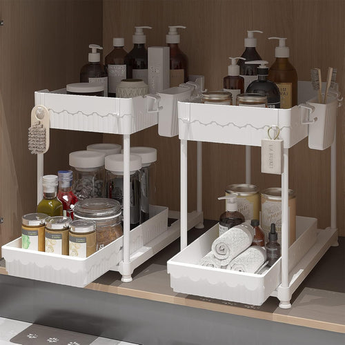 Sevenblue Under Sink Organizer and Storage, 2 Tier Sliding Bathroom Organizers, Multi-Use Under Sink Organizer for Bathroom and Kitchen (Plastic)…
