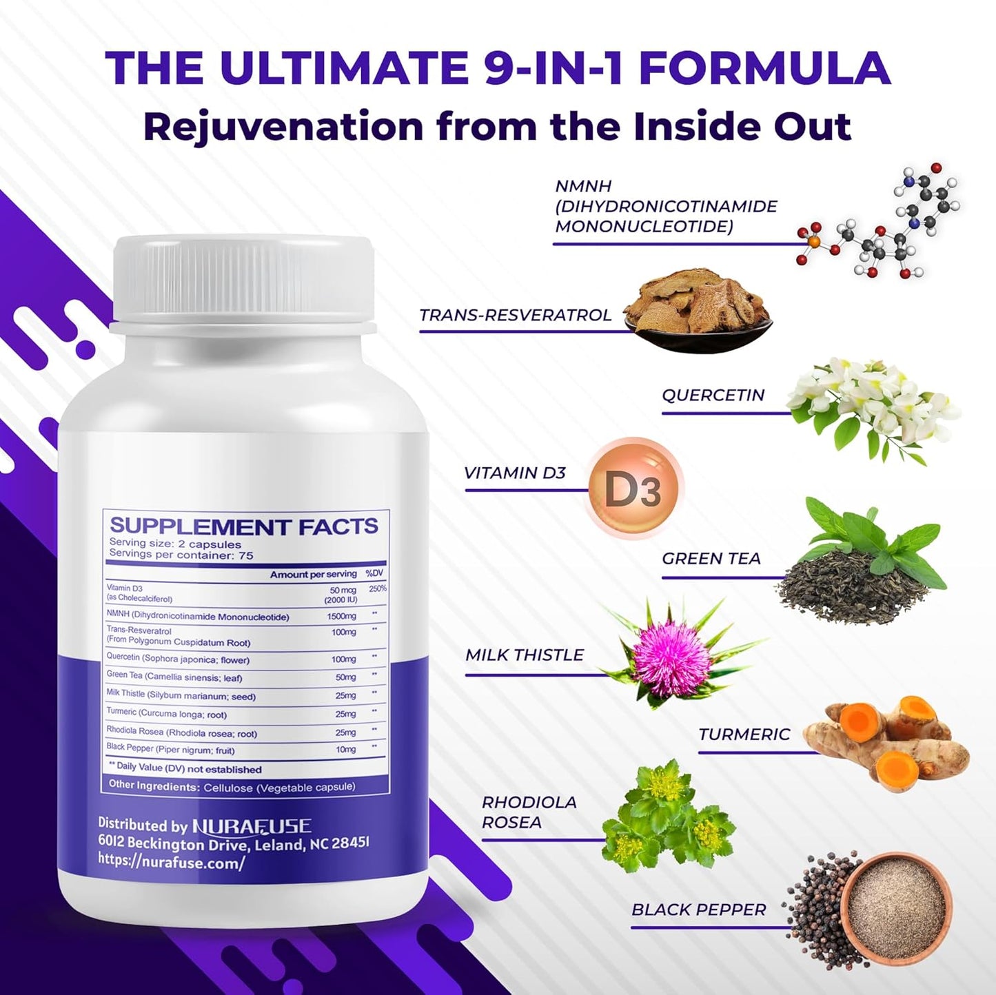 High Potency NMNH with Resveratrol, Quercetin, Green Tea, Milk Thistle, Turmeric & Rhodiola Rosea – Supports Cellular Wellness & Anti-Aging* – Made in The USA
