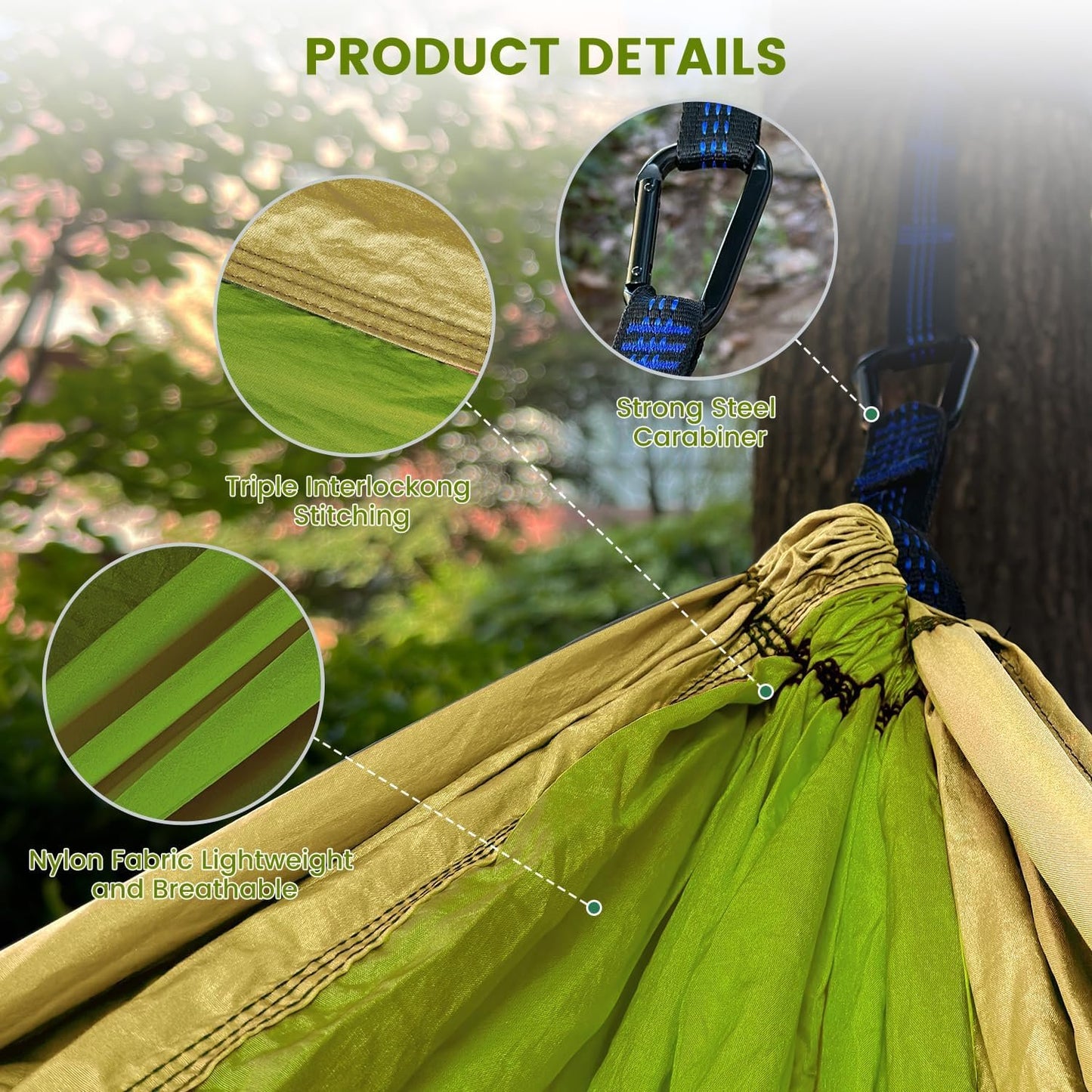 Camping Hammock, Single Hammock Premium Quality Nylon with 2 Tree Straps, Lightweight for Backpacking, Camping Gear for Outdoor, Backpacking, Travel, Beach, Hiking