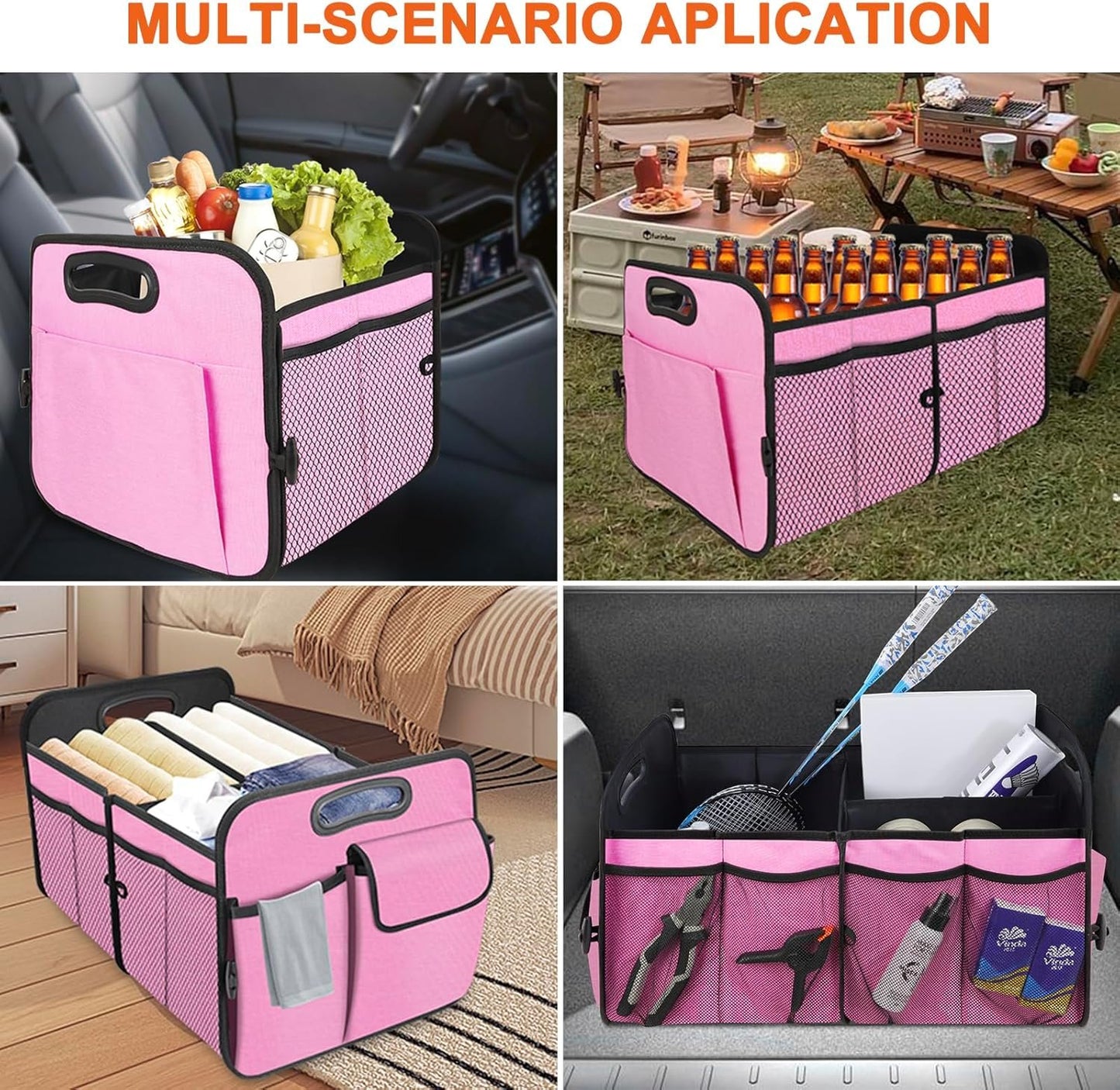 HABOPET Collapsible Car Storage - Multi-Compartment Organizer for SUV, Car, Mini-Van, Pink
