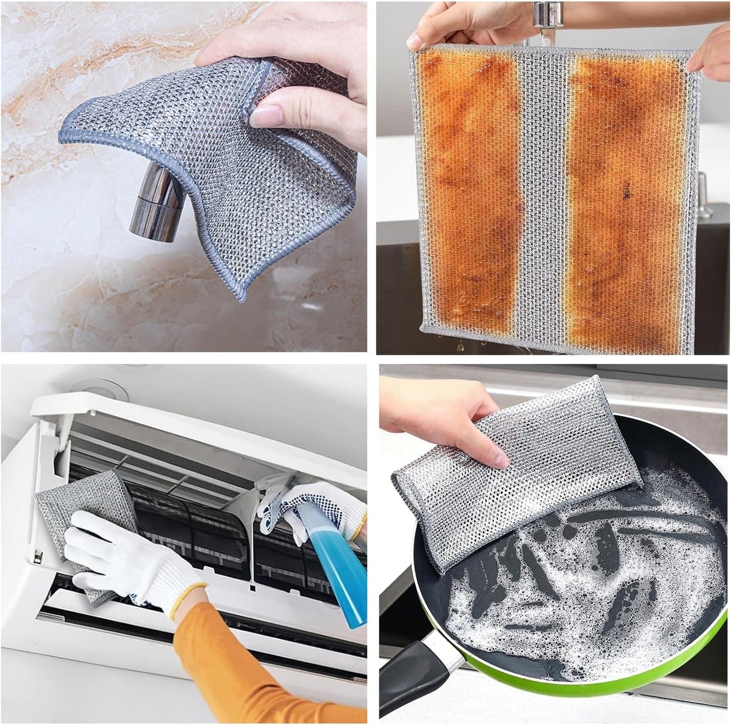 YinQin 6 PCS Double Layer Wire Dishwashing Cloths Non Scratch Stainless Steel Mesh Cleaning Cloth 20x20 cm Two Layer Multi Purpose Metal Wire Dish Cloths Rag Towel for Kitchen, Dish, Sink, Stove Top