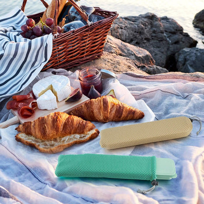 LIANYU 9-Piece Travel Utensils Silverware Set, Stainless Steel Knife Fork Spoon, Chopsticks, Metal Straws, Cleaning Brush, Wheat Case and Bag