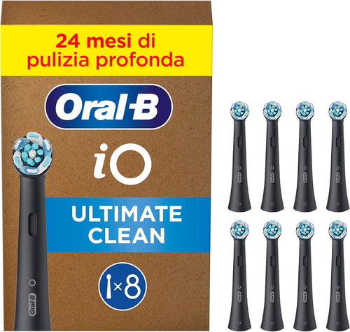 Oral-B iO Ultimate Clean Electric Toothbrush Heads, Pack of 8 Black Replacement Heads, Removes 100% of Plate, Designed for Your Oral-B IO, Fits the Letterhole