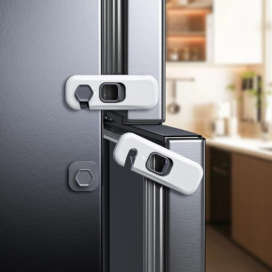 5 Pack Child Proof Refrigerator Lock, Fridge Locks for Kids with Sticky Adhesive Pads, Child Safety Locks for Doors, RV Refrigerator, Oven Lock Child Safety Baby Cabinet Locks(Grey)