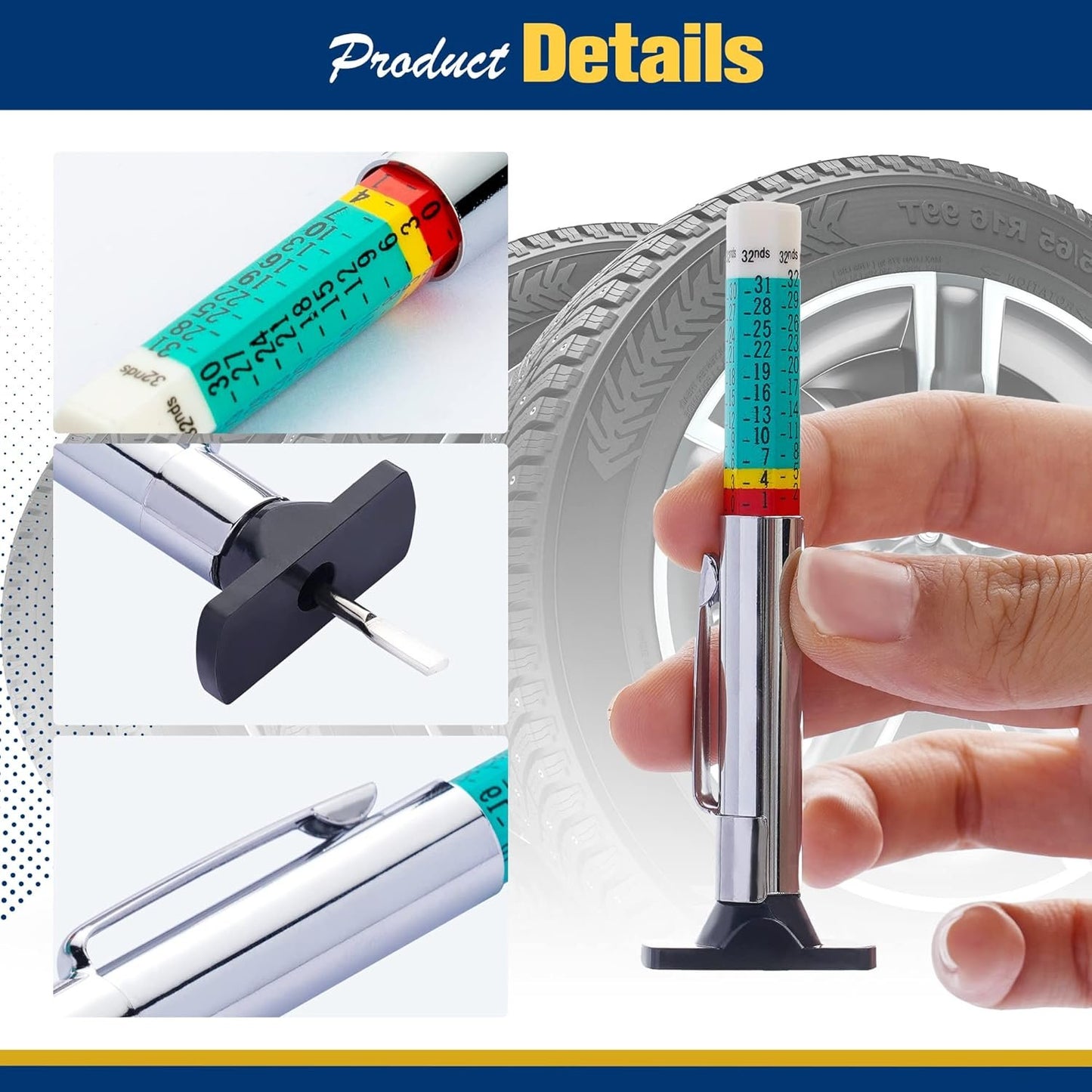 WSERE 2 Pieces Car Tire Depth Gauge Tester Tyre Tread Metric Gage Motors Measures Tool, Fast Accurate Measurement and Ensure Safety
