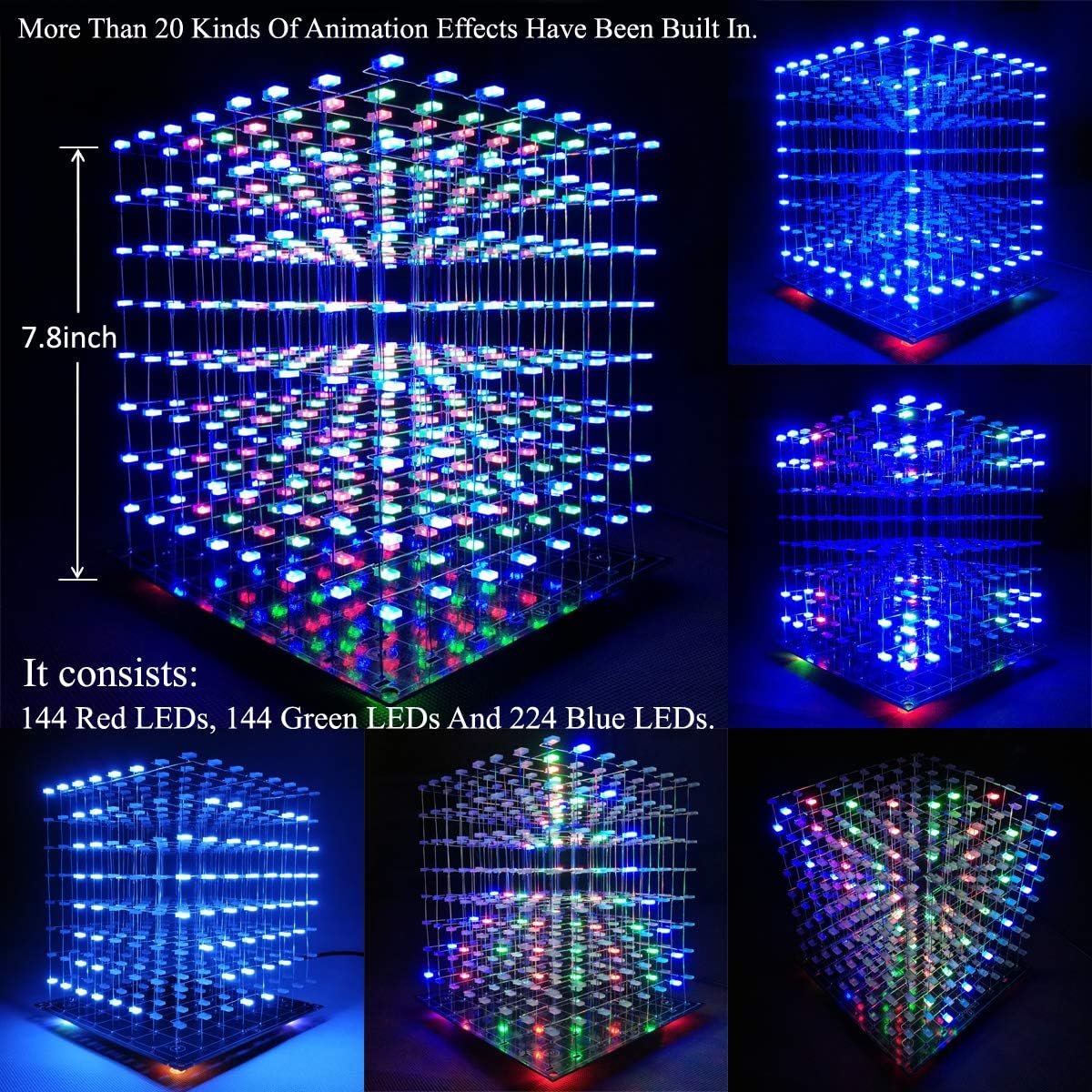 iCubeSmart 3D Led Cube Light DIY Kit with 3D Animation Editing Software Squared LED 8x8x8 Electronic Toy for Children and Teenagers Learning Activities Suit (3D8S-MUTIL)