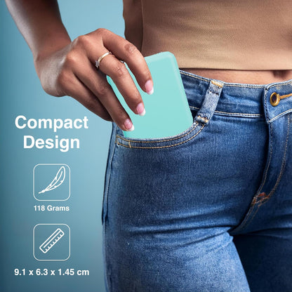 Laser 5000mAh Powerbank Dual USB-A, USB C Charger Ports, 118g Portable Charger, LED Display, 10W, 3-in-1 Cable, Compatible for iPhone15/14/13/12/Pro Max, Samsung, iPad, Apple Watch, Tablet - Aqua