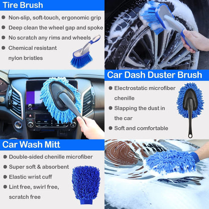 20Pcs Car Detailing Brush Set, Car Wheel Tire Brush Set, Car Detailing Kit with 17" Rim Wheel Brush, Tire Brush, Car Cleaning Kit for Cleaning Wheels, Interior, Exterior, Dashboard, Leather, Air Vent