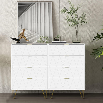 GOOBUY White Chest of Drawers with 4 Drawers, Wooden Bedroom Como Cabinet, Living Room Furniture, Gold Handles and Legs, 34 x 60 x 91 H cm, White