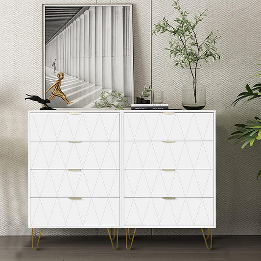 GOOBUY White Chest of Drawers with 4 Drawers, Wooden Bedroom Como Cabinet, Living Room Furniture, Gold Handles and Legs, 34 x 60 x 91 H cm, White