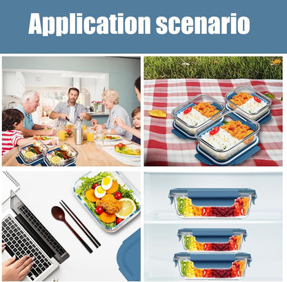 Glass Food Storage Containers 5 Pack,Three Sizes Glass Meal Prep Containers with Snap Lock Leakproof Lids,Lunch Box for Microwave,Freezer,Oven and Dishwasher (Sea blue)